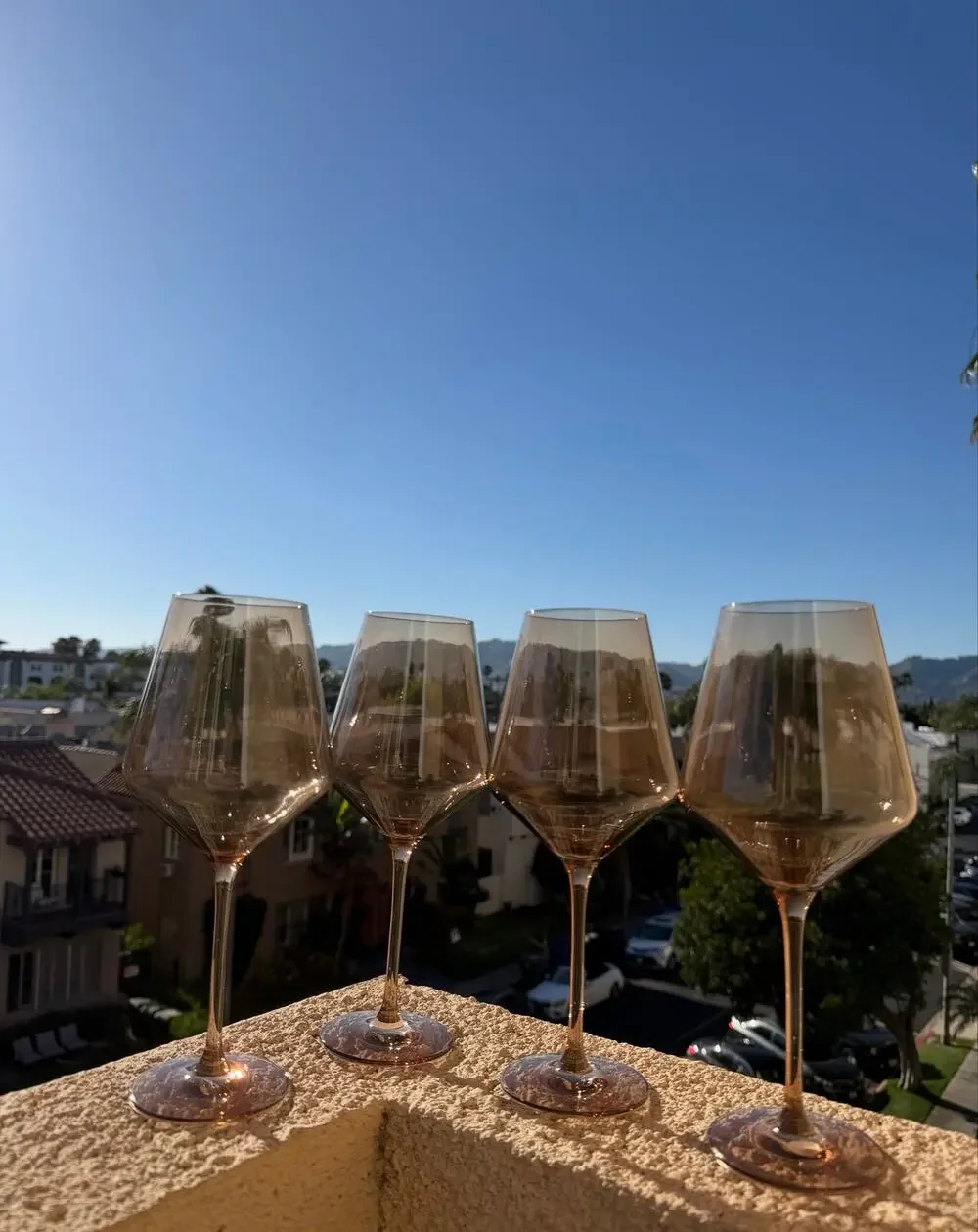 Estelle Colored Glass Amber Smoke Stemmed Wine Glasses Set of 4 Poland